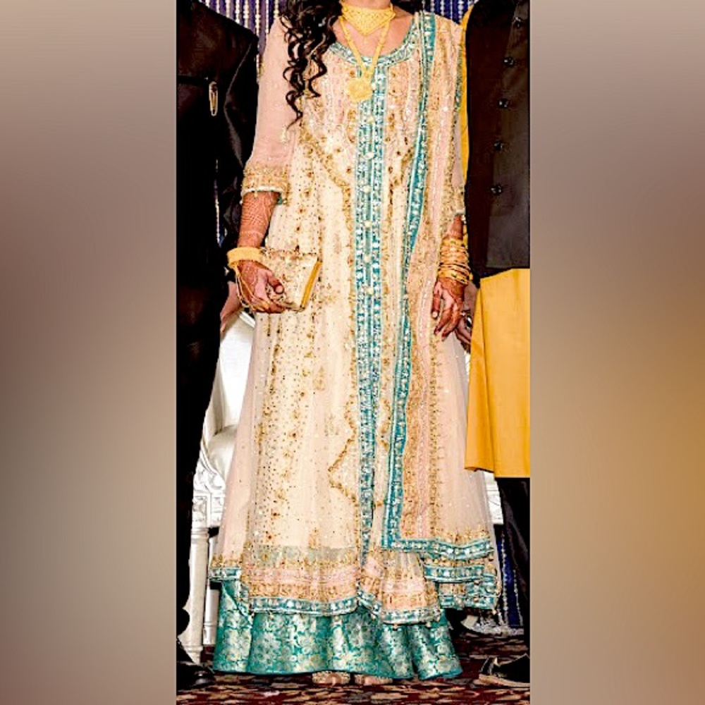 Pakistani Desi heavy bridal wedding nikkah long dress Pure chiffon chest size 39